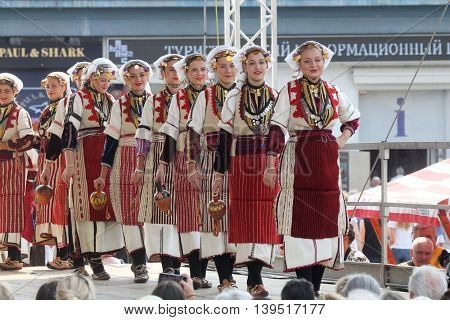 ZAGREB, CROATIA - JULY 22: Members of folk group Etnos from Skopje, Macedonia during the 50th International Folklore Festival in center of Zagreb, Croatia on July 22, 2016