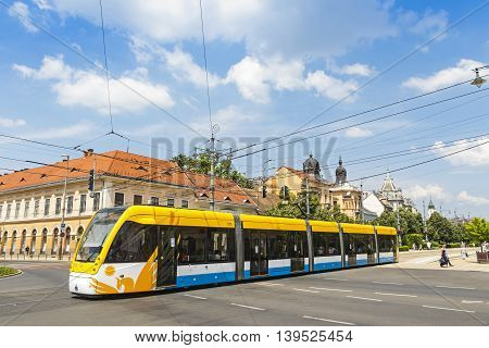 Modern Tramway On The Street Of Debrecen