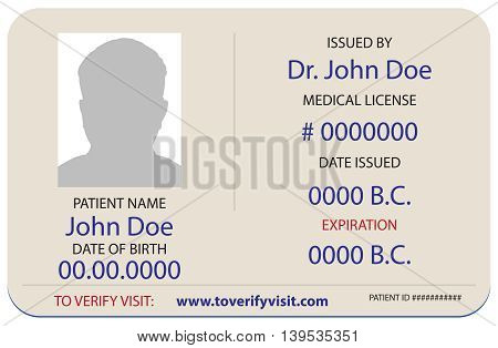 A sample of the patient's identification card in a medical facility.
