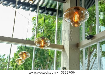 close up hanging ceiling lamp with light bulb decoration luxury style