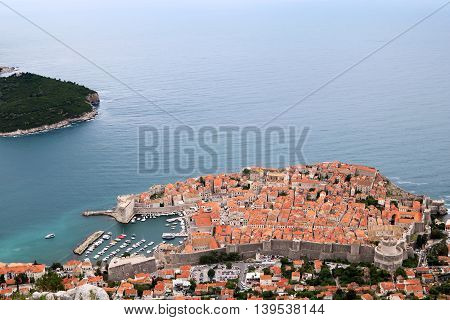 Aerial view of the fortress of Dubrovnik on the Adriatic Sea Croatia