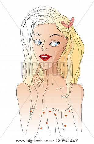 Blond hair thinking silly cartoon young women