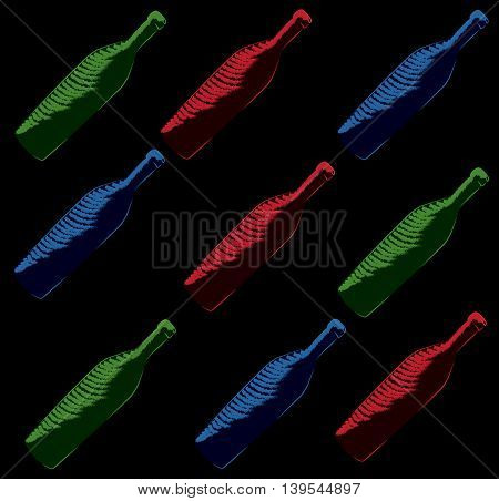 Seamless background with wine bottles and glasses. Vector illustration