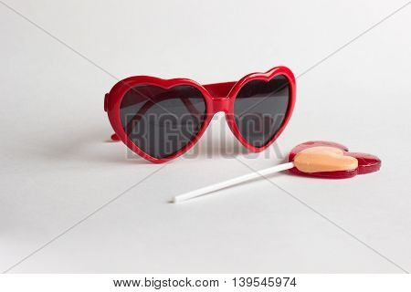 Red Heart Shape Glasses With Heart Lollipop
