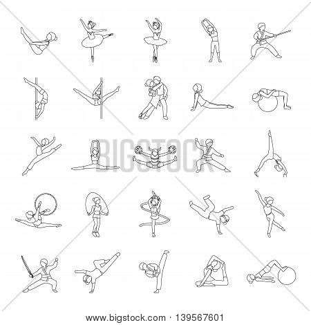 Dance & Fitness outlines vector icons collection