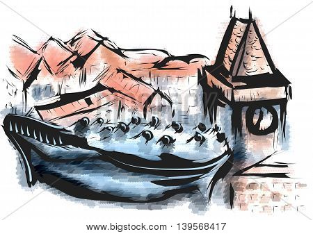 graz. abstract illustration of city on multicolor background