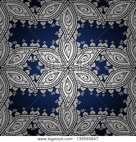 Vintage pattern on blue background with golden elements. Vector illustration.