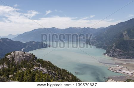 A view of Howe Sound, taken fro the Stawamus Chief in BC, Canada
