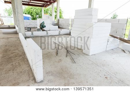 Home building construction brick wall in site