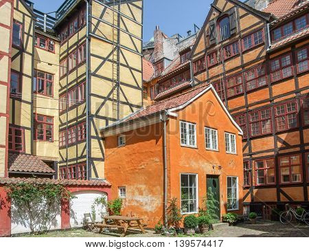 colorful historic frame houses in Copenhagen the capital city of Denmark