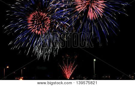 Fireworks light the sky over the city of  Chicago