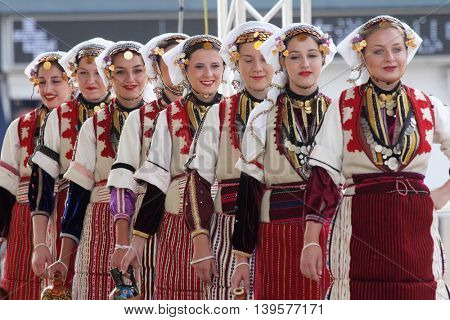 ZAGREB, CROATIA - JULY 22: Members of folk group Etnos from Skopje, Macedonia during the 50th International Folklore Festival in center of Zagreb, Croatia on July 22, 2016