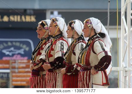 ZAGREB, CROATIA - JULY 22: Members of folk group Etnos from Skopje, Macedonia during the 50th International Folklore Festival in center of Zagreb, Croatia on July 22, 2016