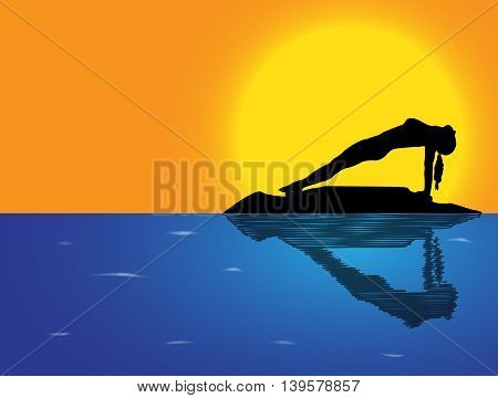 Yoga Reverse Plank Pose Sea Background