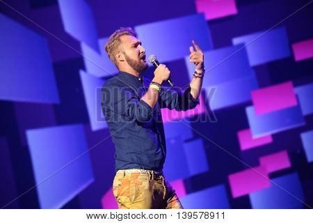 VITEBSK, BELARUS - JULY 17:Russian pop singer Bazil performs during the 25th Slavyansky Bazar Festival on July 17, 2016 in Vitebsk, Belarus