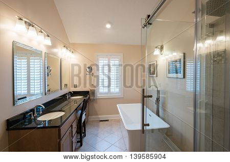 Modern Bathroom With Freestanding Tub And Vanity