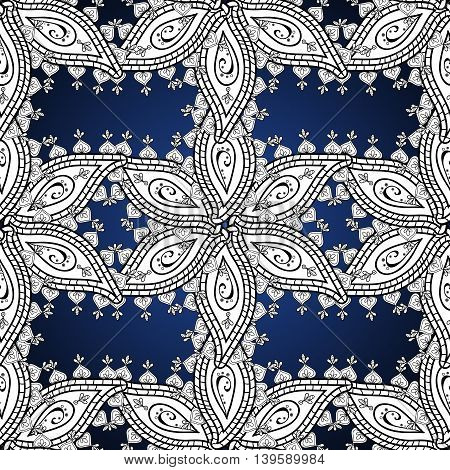 Vintage pattern on blue background with golden elements. Vector illustration.