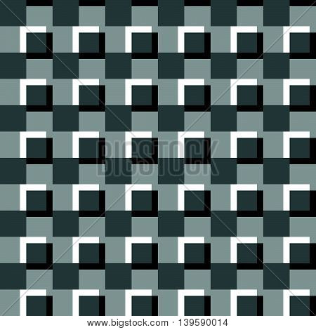 Illusory Monochrome Background With Mosaic Of Squares. Seamlessly Repeatable Black And White Pattern