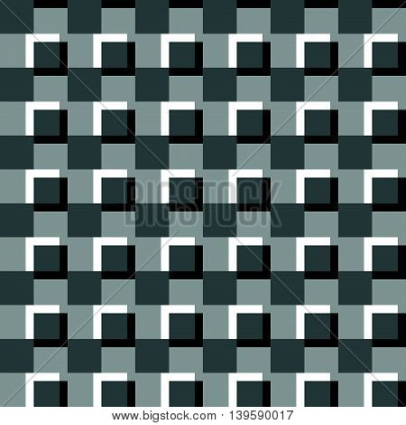 Illusory Monochrome Background With Mosaic Of Squares. Seamlessly Repeatable Black And White Pattern