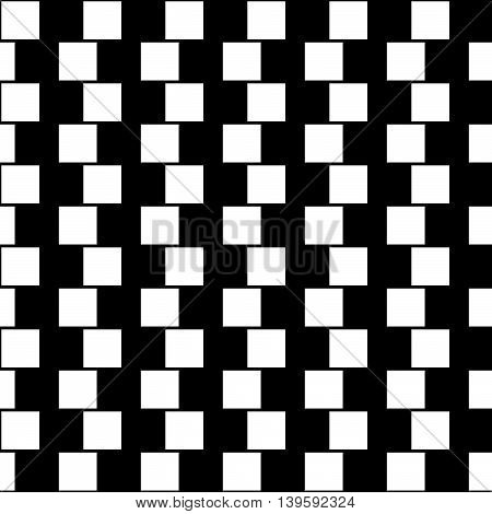 Illusory Monochrome Background With Mosaic Of Squares. Seamlessly Repeatable Black And White Pattern