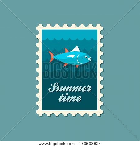 Tuna vector stamp. Fishing. Summer. Summertime. Holiday. Vacation eps 10