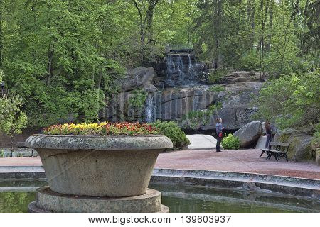 UMAN UKRAINE - MAY 2 2016: Tourists visit Sophia Park in Uman at any time of the year