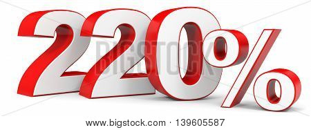 Discount 220 percent on white background. 3D illustration.