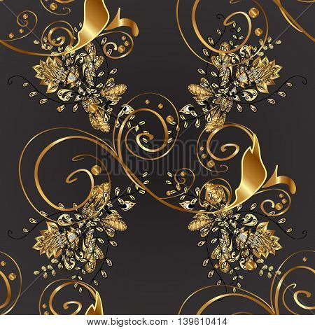 Vintage pattern on black background with golden elements.