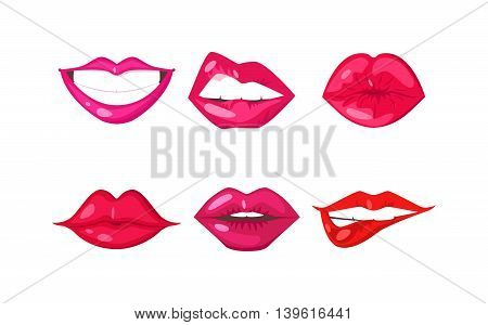 Female lips isolated on white background. Passion makeup mouth. Set woman lips romance cosmetic sensuality desire. Set of mouth smile woman red sexy woman lips isolated shape romantic print emotions