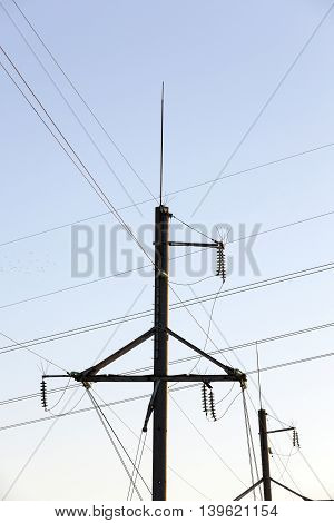 Managed To Picture The Pillars, Through Which The High-voltage Lines, Daytime, Sky,
