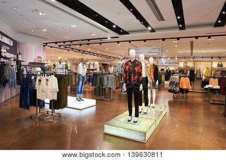 MACAO, CHINA - FEBRUARY 16, 2016: inside of Shoppes at Sands Cotai Centra. Shoppes at Sands Cotai Central is a large shopping mall in Macao