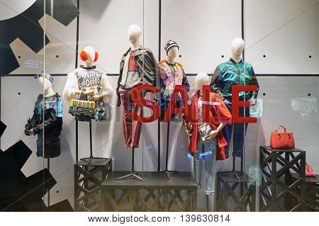 MACAO, CHINA - FEBRUARY 16, 2016: inside of Shoppes at Sands Cotai Centra. Shoppes at Sands Cotai Central is a large shopping mall in Macao