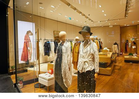 MACAO, CHINA - FEBRUARY 16, 2016: inside of Shoppes at Sands Cotai Centra. Shoppes at Sands Cotai Central is a large shopping mall in Macao