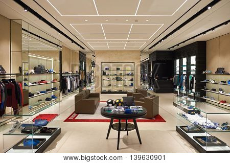 MACAO, CHINA - FEBRUARY 16, 2016: inside of Shoppes at Sands Cotai Centra. Shoppes at Sands Cotai Central is a large shopping mall in Macao