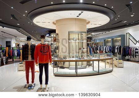 MACAO, CHINA - FEBRUARY 16, 2016: inside of Shoppes at Sands Cotai Centra. Shoppes at Sands Cotai Central is a large shopping mall in Macao
