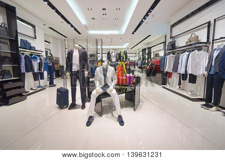 MACAO, CHINA - FEBRUARY 16, 2016: inside of Shoppes at Sands Cotai Centra. Shoppes at Sands Cotai Central is a large shopping mall in Macao