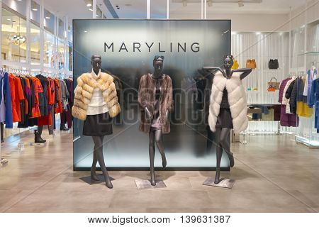 MACAO, CHINA - FEBRUARY 16, 2016: inside of Shoppes at Sands Cotai Centra. Shoppes at Sands Cotai Central is a large shopping mall in Macao