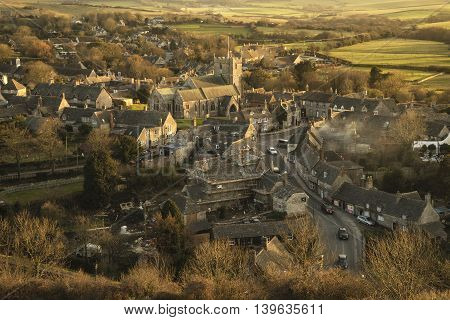 Landscape Of Corfe Village In Dorset During Beautiful Sunset