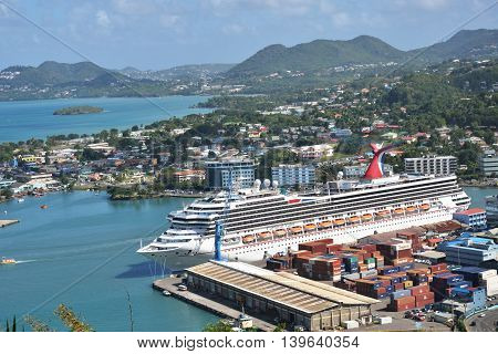 CASTRIES ST LUCIA CARIBBEAN 19 January 2015: Cruise Ship in Capital of St Lucia