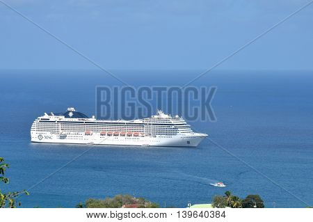 CASTRIES ST LUCIA CARIBBEAN: 19 January 2015: Cruise ship coming into harbour