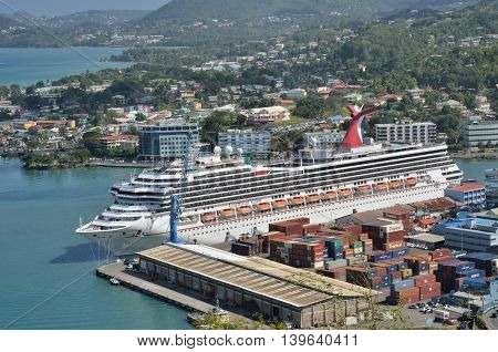 CASTRIES ST LUCIA CARIBBEAN 19 January 2015: Large Cruise Ship in harbour of castries St Lucia