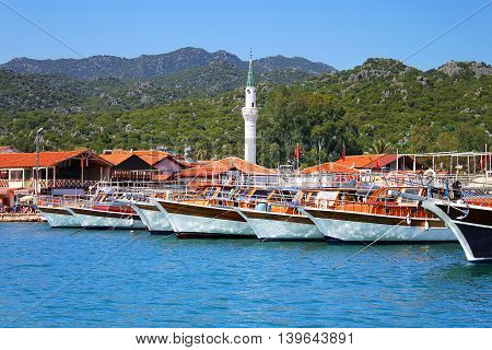 Moored yachts near Kekova island in Turkey