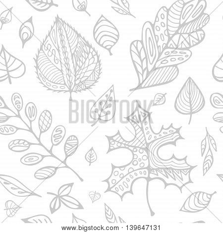 stock vector hand drawing set of leaf.seamless doodle pattern