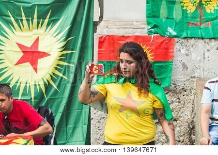 Kurdish Activist Protesting In Milan, Italy