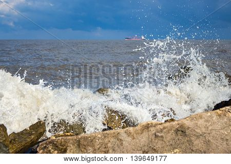 Sea wave Black Sea Poti Georgian coast.