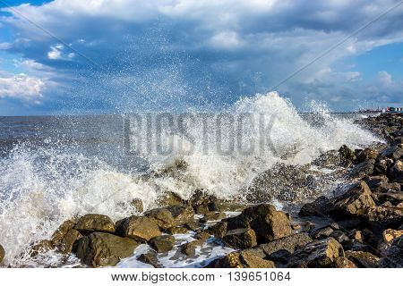 Sea wave Black Sea Poti Georgian coast.