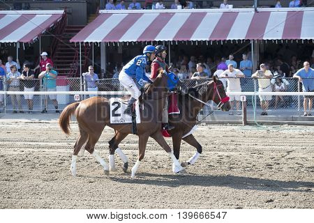 SARATOGA SPRINGS, NY - July 22: Inspired Flight in the Post Parade for the 98th runniing of the Schulerville Stakes for 2 year old Fillys on July 22 in Saratoga Springs, NY.