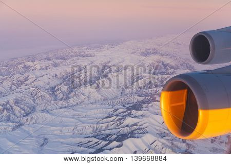 Beautiful View From The Aircraft To The Mountains In Tashkent, China And Kirgistan And Aircraft Turb