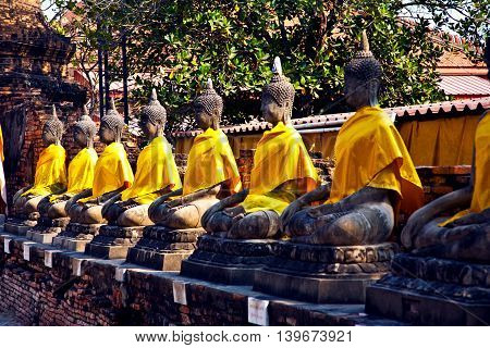 Buddha Statues At The Temple Of Wat Yai Chai Mongkol
