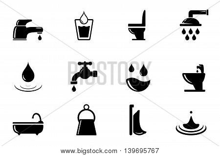set of black water and bathroom isolated object